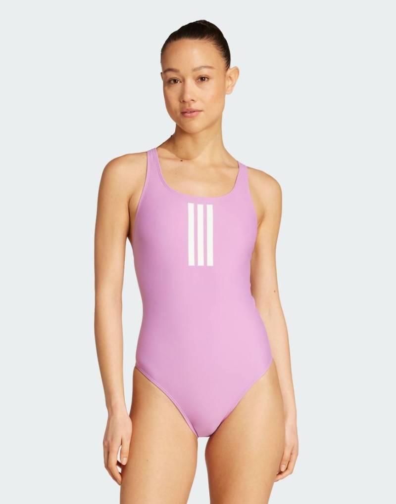 adidas Performance - Badeanzug in Preloved Purple/Weiß mit V-Rückenausschnitt und den 3 Streifen-Lila von adidas performance