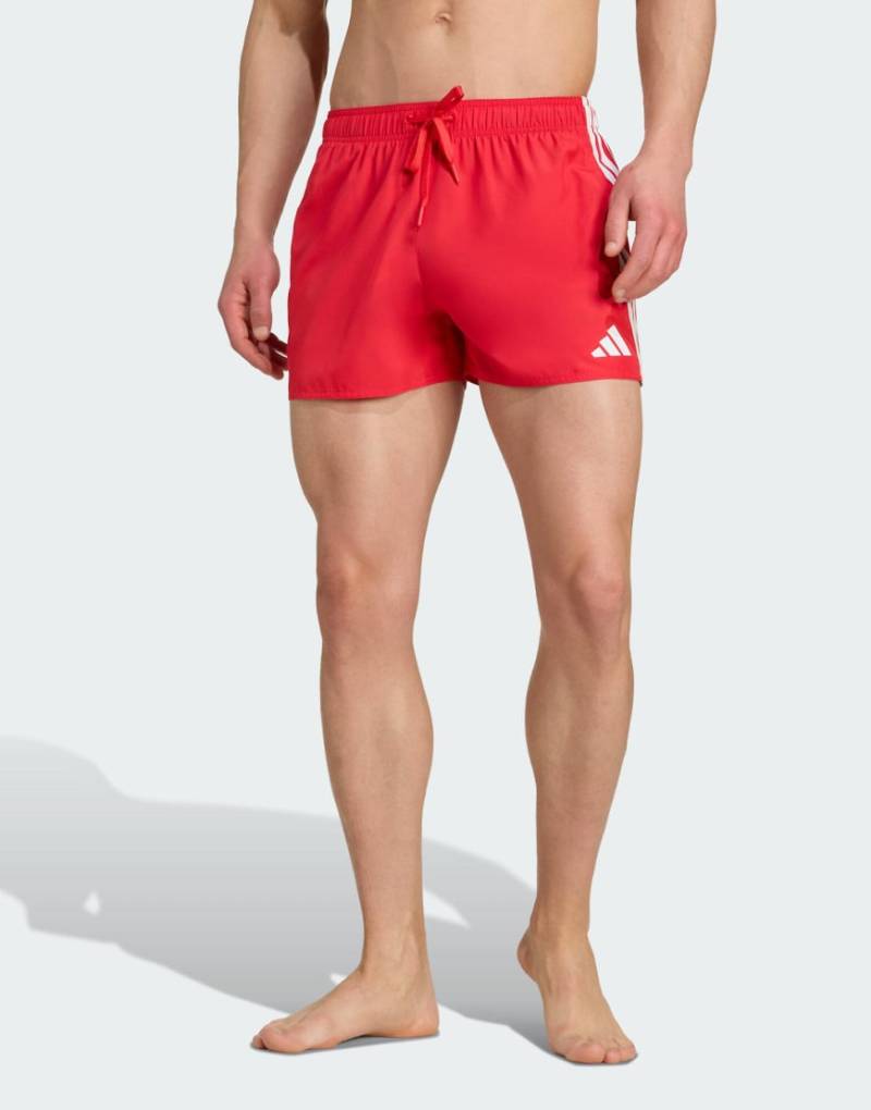 adidas Performance - Badeshorts in Pure Ruby/Weiß mit 3 Streifen, 3 Zoll Schrittlänge-Rot von adidas performance