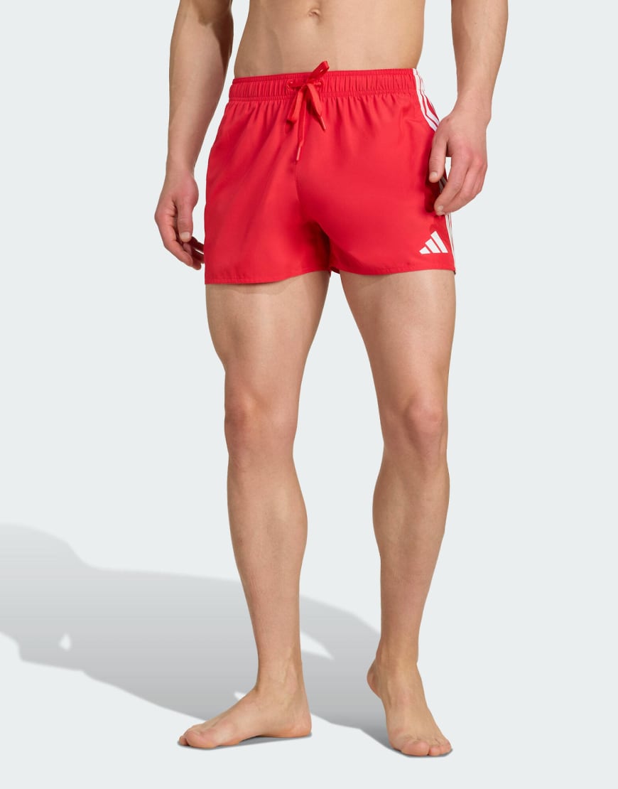 adidas Performance - Badeshorts in Pure Ruby/Weiß mit 3 Streifen, 3 Zoll Schrittlänge-Rot von adidas performance