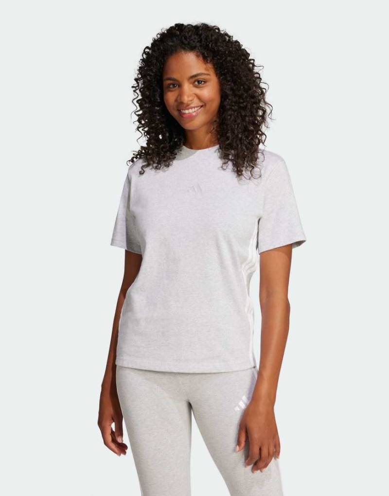 adidas Performance - Essentials - Baumwoll-T-Shirt in Hellgrau meliert / Weiß mit den 3 Streifen von adidas performance