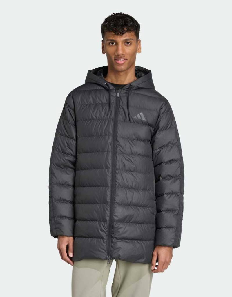 adidas Performance - Essentials Climawarm - Leichter Daunen-Parka in Schwarz mit Kapuze und den 3 Streifen von adidas performance