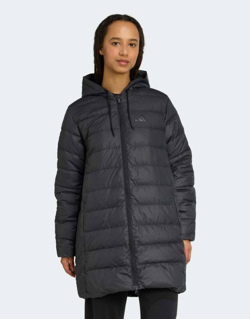 adidas Performance - Essentials Climawarm - Leichter Daunen-Parka in Schwarz mit Kapuze und den 3 Streifen von adidas performance