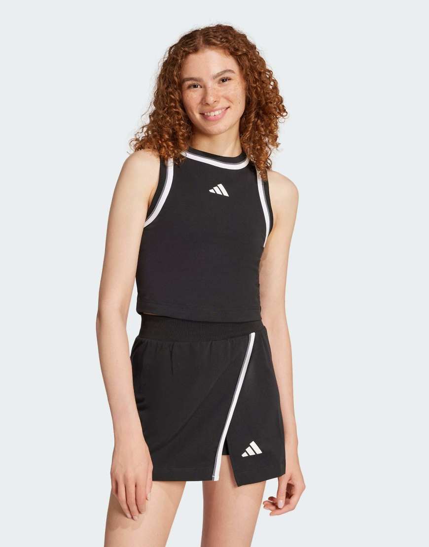 adidas Performance - Essentials - Cropped-Tanktop aus Baumwolle in Schwarz mit Farbakzent von adidas performance