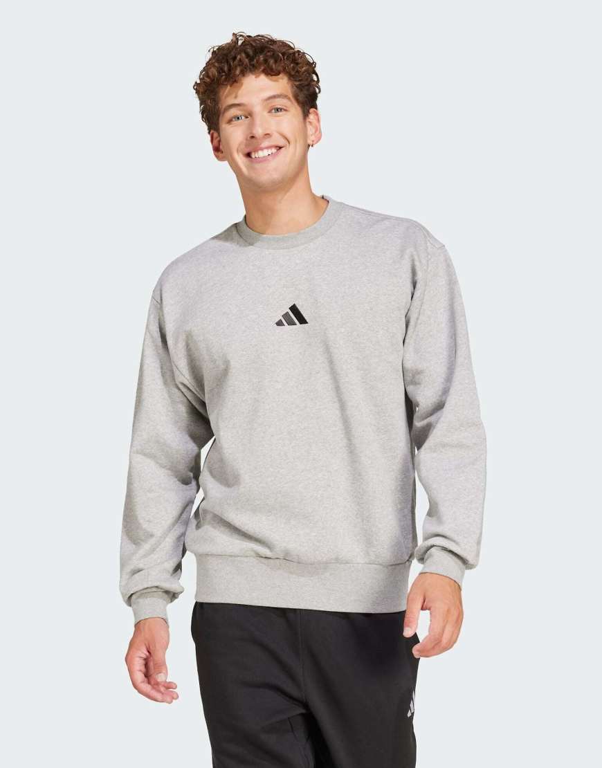 adidas Performance - Essentials Feelcozy - Fleece-Sweatshirt in meliertem Mittelgrau/Schwarz von adidas performance