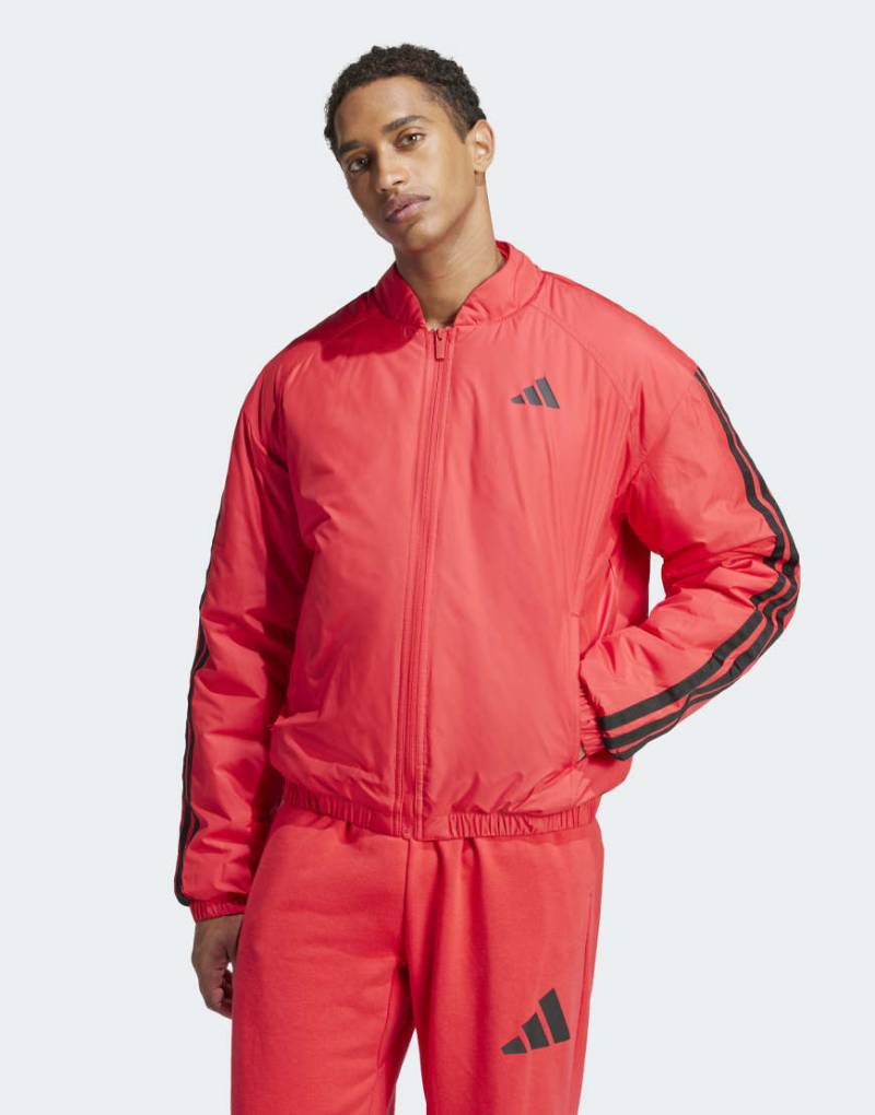adidas Performance - Essentials - Isolierte Bomberjacke in reinem Rubinrot mit drei Streifen von adidas performance