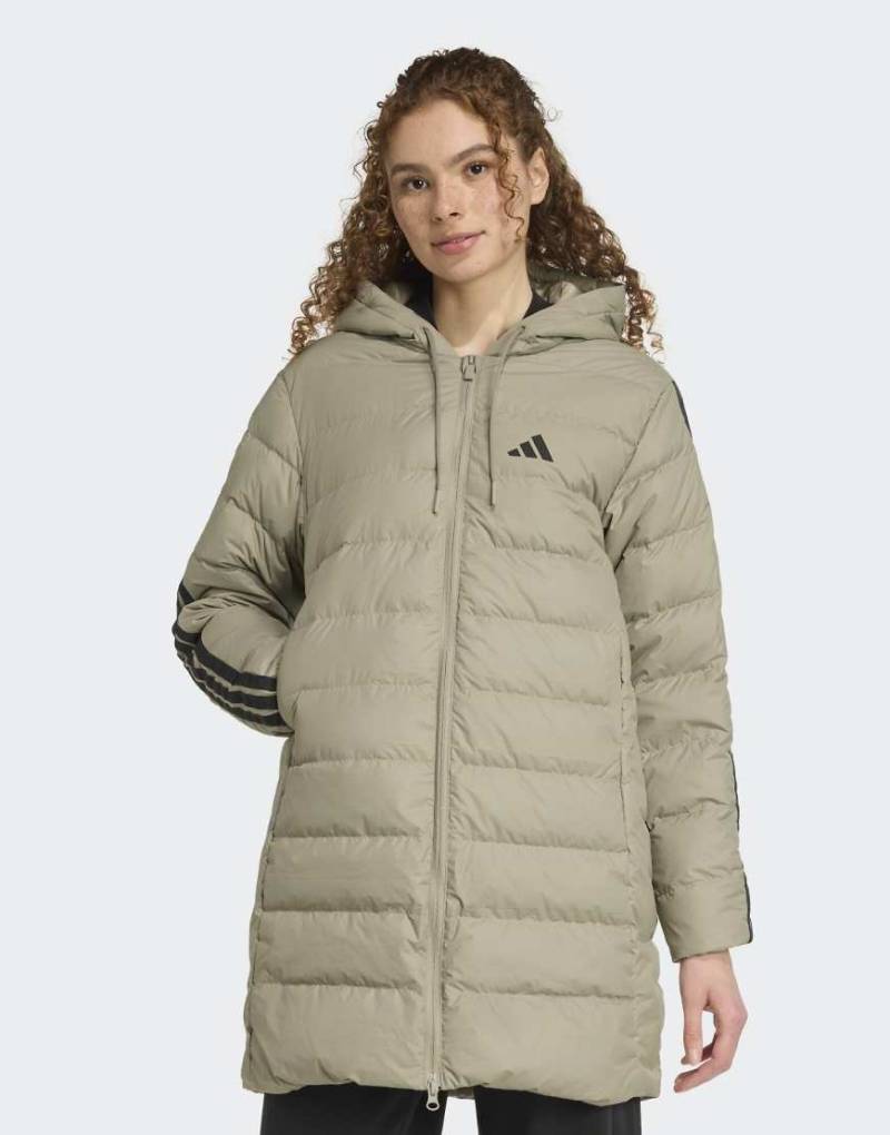 adidas Performance - Essentials - Leichter Daunenparka mit Climawarm-Technologie, Kapuze und 3-Streifen in Silber-Kiesel von adidas performance