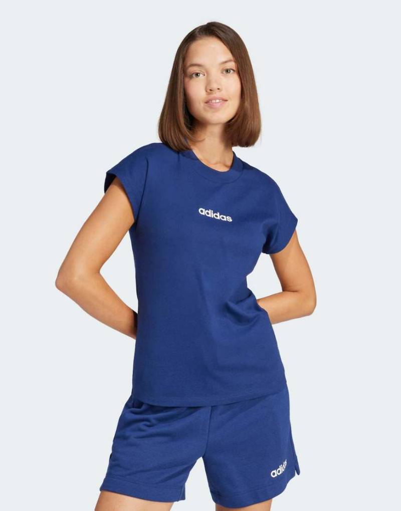 adidas Performance - Essentials - Linear - Baumwoll-T-Shirt in Dunkelblau / Weiß von adidas performance