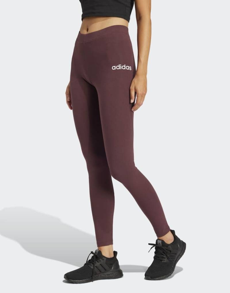 adidas Performance - Essentials Linear - Leggings aus Baumwolle in Aurora Ruby und Braun-Rot von adidas performance