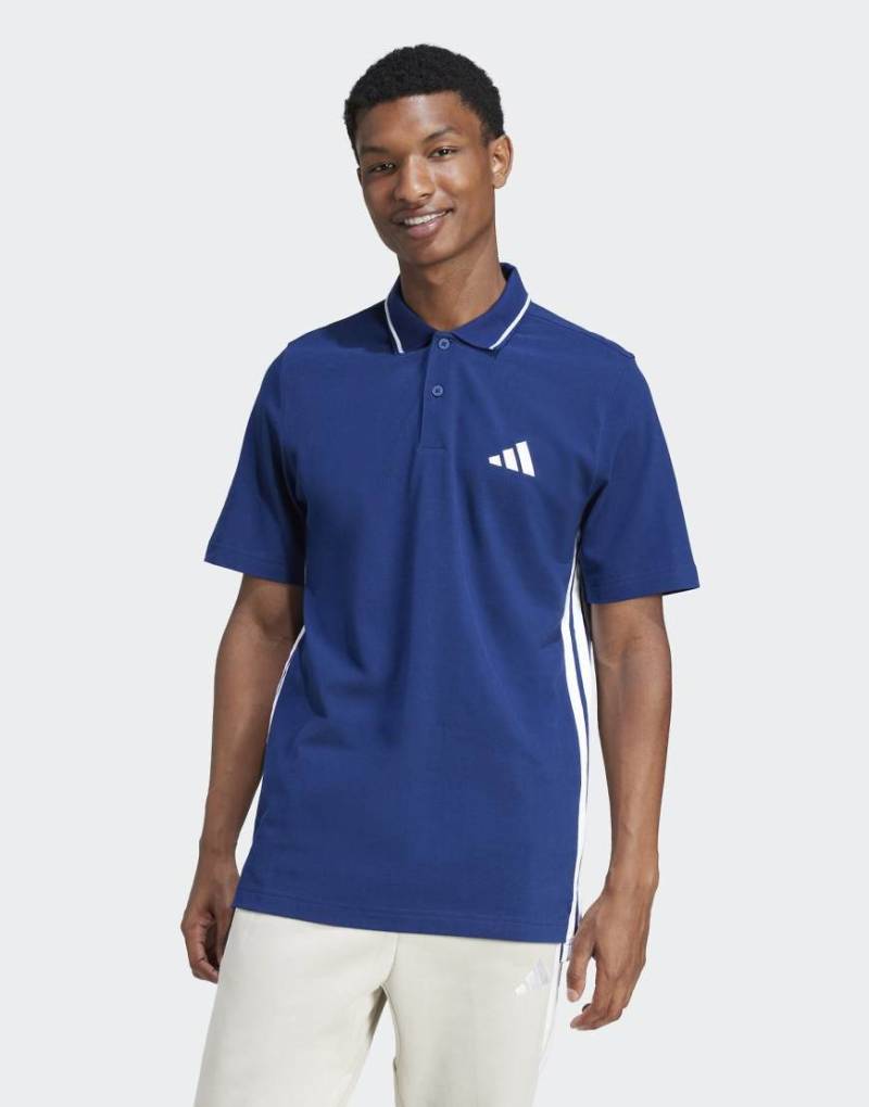 adidas Performance - Essentials - Pikee-Polohemd in Dunkelblau / Weiß mit den 3 Streifen von adidas performance