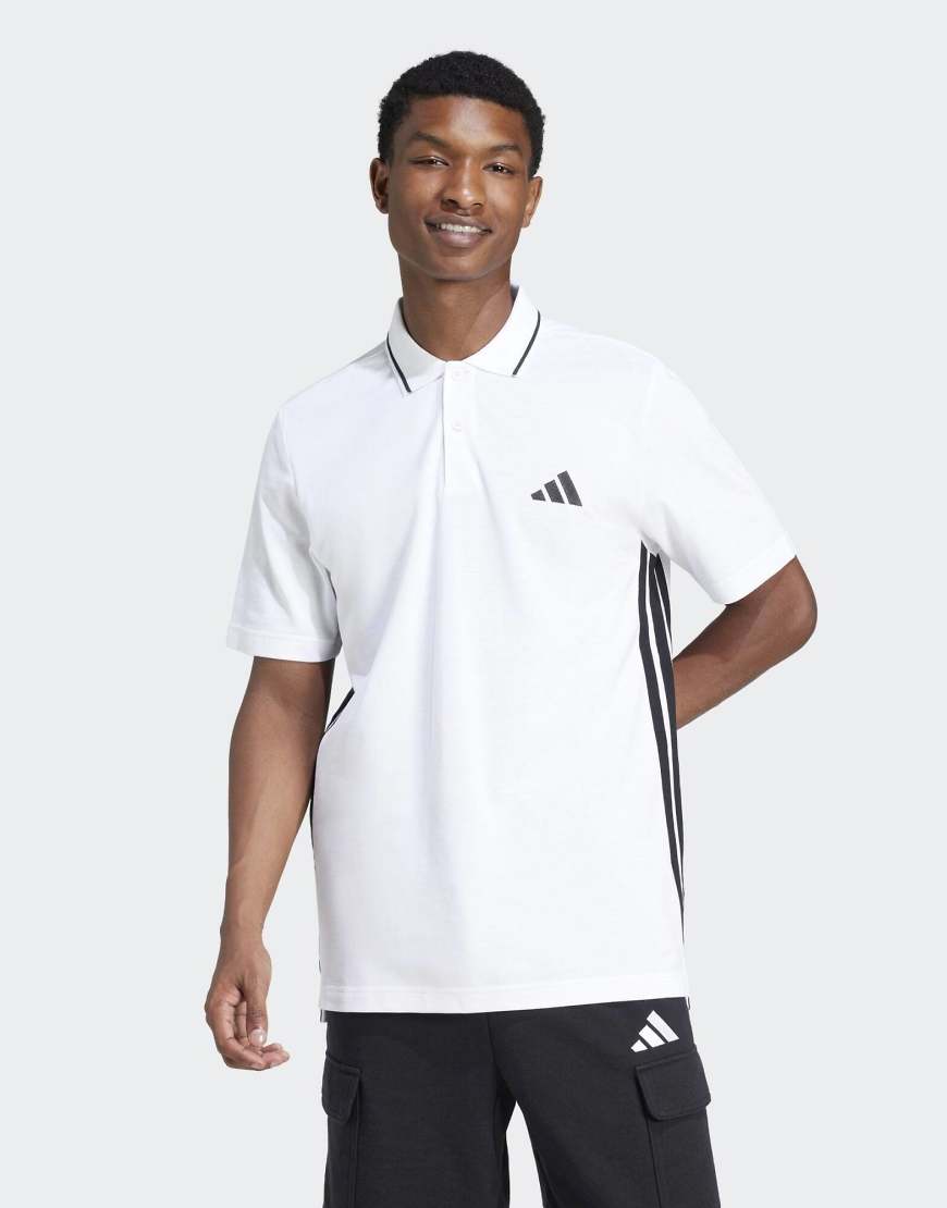 adidas Performance - Essentials - Pikee-Polohemd in Weiß / Schwarz mit den 3 Streifen von adidas performance