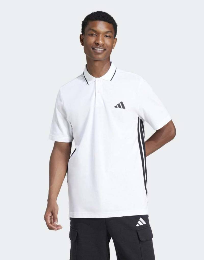 adidas Performance - Essentials - Pikee-Polohemd in Weiß / Schwarz mit den 3 Streifen von adidas performance