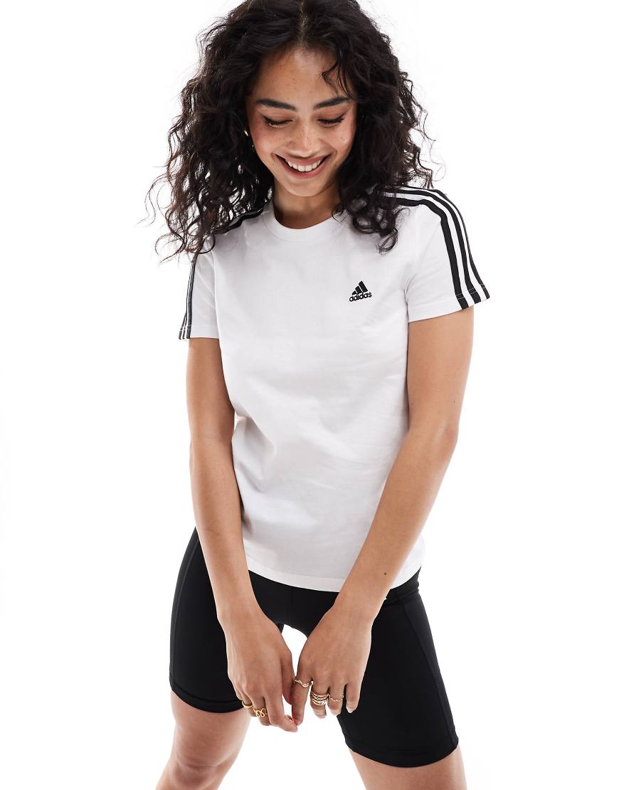 adidas Performance - Essentials - Schmales T-Shirt in Weiß mit den drei Streifen von adidas performance