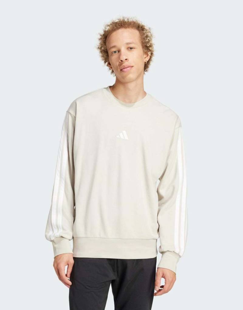 adidas Performance - Essentials - Sweatshirt aus French Terry in Beige / Weiß mit den 3 Streifen-Neutral von adidas performance