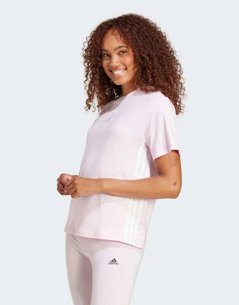 adidas Performance - Essentials - T-Shirt aus Baumwolle in Rosa und Weiß mit 3-Streifen-Logo von adidas performance