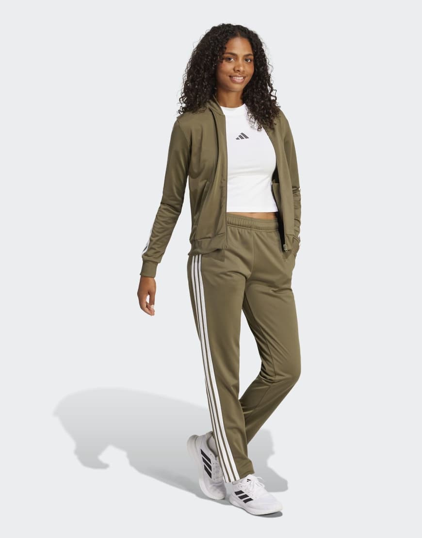 adidas Performance - Essentials - Trainingsanzug in Olive Strata mit den 3 Streifen-Grün von adidas performance