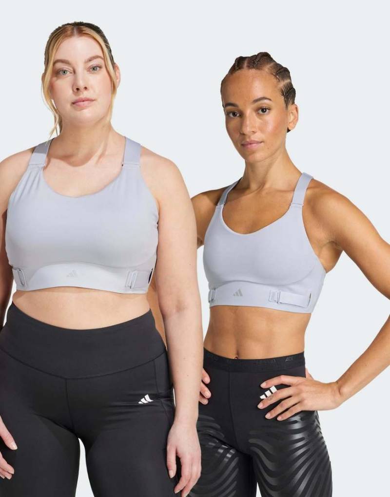 adidas Performance - Fastimpact Luxe Run - Sport-BH in Halo Silver / Halo Silver mit hoher Stützfunktion-Silber von adidas performance