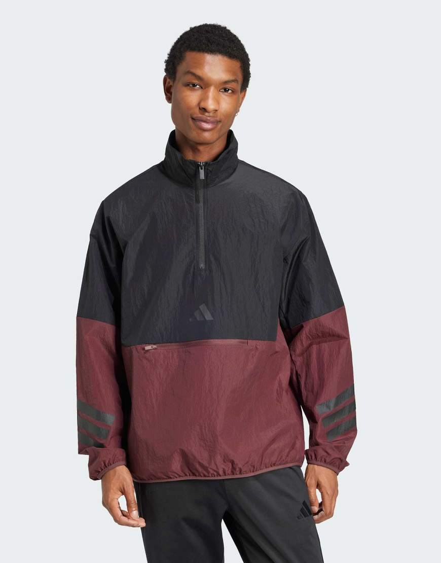 adidas Performance - Future Icons - Gewebtes Sweatshirt in Aurora Ruby / Braun mit den 3 Streifen und kurzem Reißverschluss-Rot von adidas performance