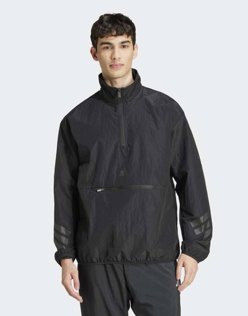 adidas Performance - Future Icons - Gewebtes Sweatshirt in Schwarz mit drei Streifen und kurzem Reißverschluss von adidas performance