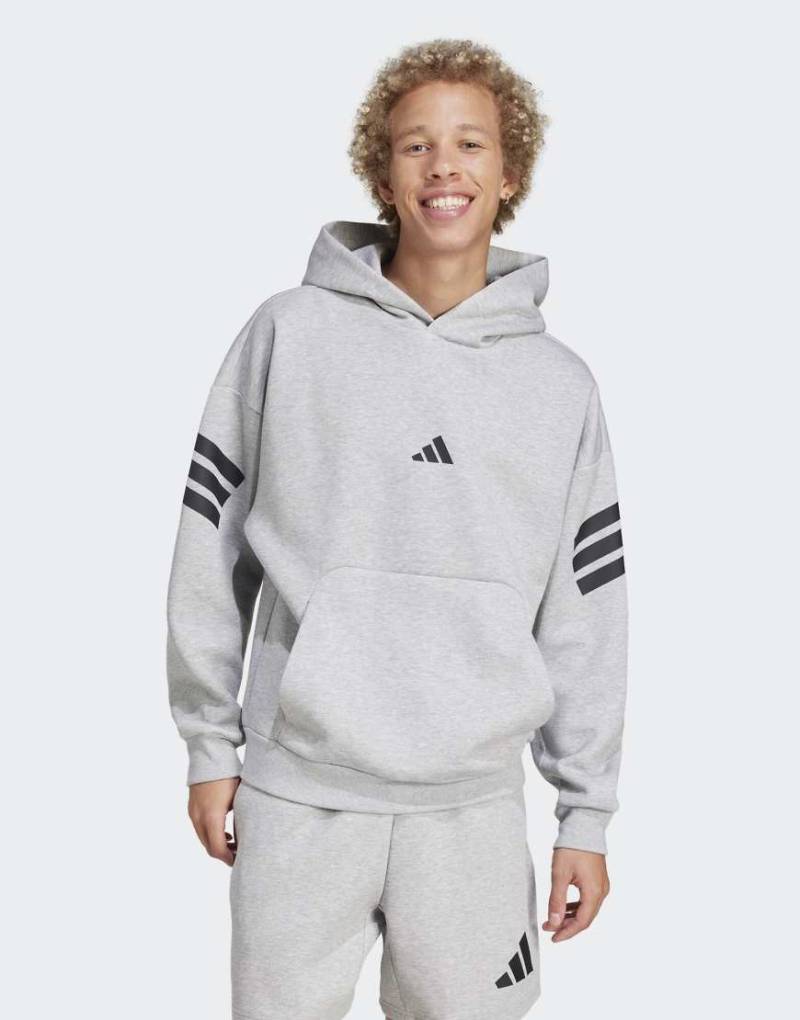 adidas Performance - Future Icons - Kapuzenpullover in Mittelgrau meliert mit den 3 Streifen von adidas performance