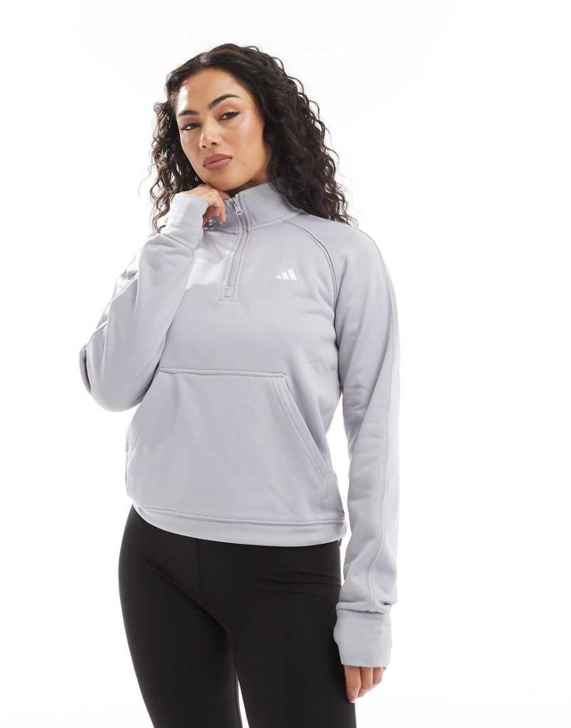 adidas Performance - Game and Go - Oberteil in Grau mit Fleece-Futter und kurzem Reißverschluss von adidas performance