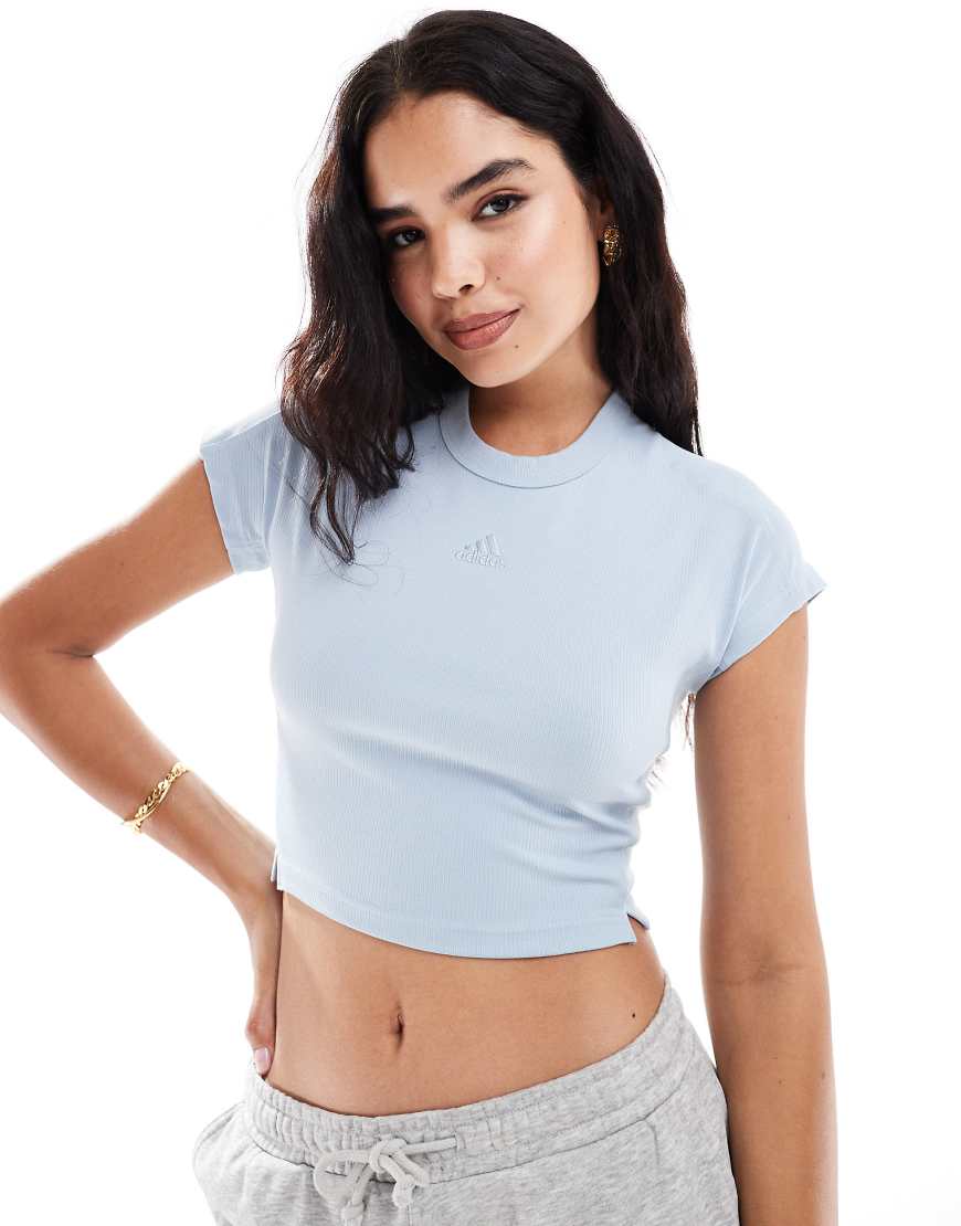 adidas - Performance - Geripptes T-Shirt in Blau mit kurzem Schnitt von adidas performance