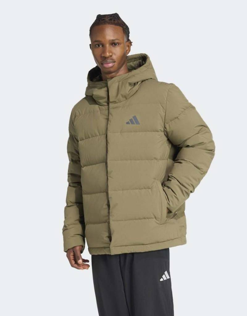 adidas Performance - Helionic Climawarm - Daunenjacke in Oliv-Strata mit Kapuze-Grün von adidas performance