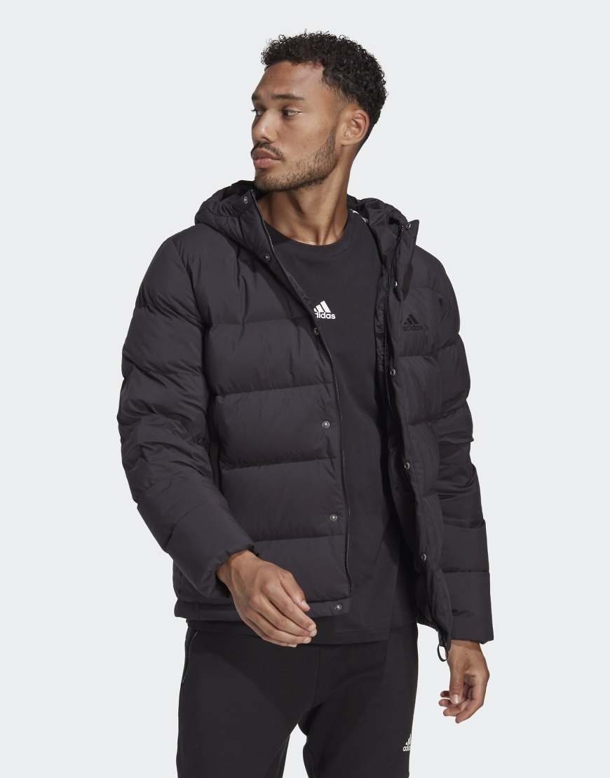 adidas Performance - Helionic - Daunenjacke in Schwarz / Schwarz mit Kapuze von adidas performance