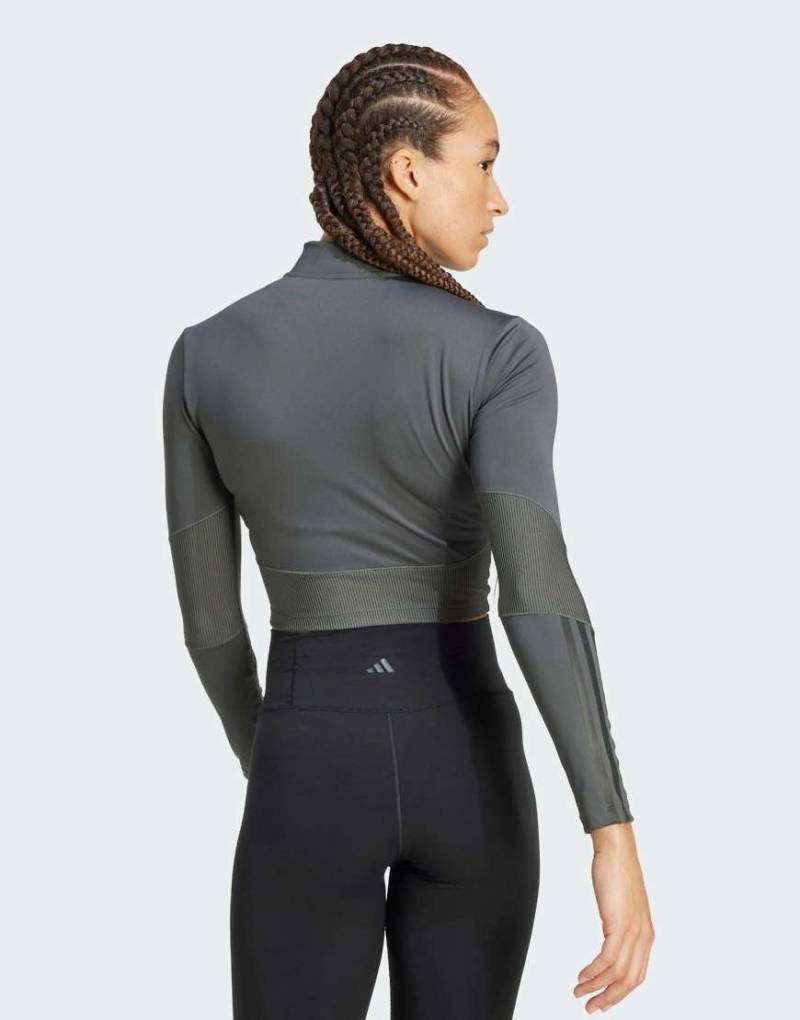 adidas Training - Hyperglam - Eng anliegendes, geripptes Oberteil mit durchgehendem Reißverschluss, in Grey Six und Schwarz-Grau von adidas performance