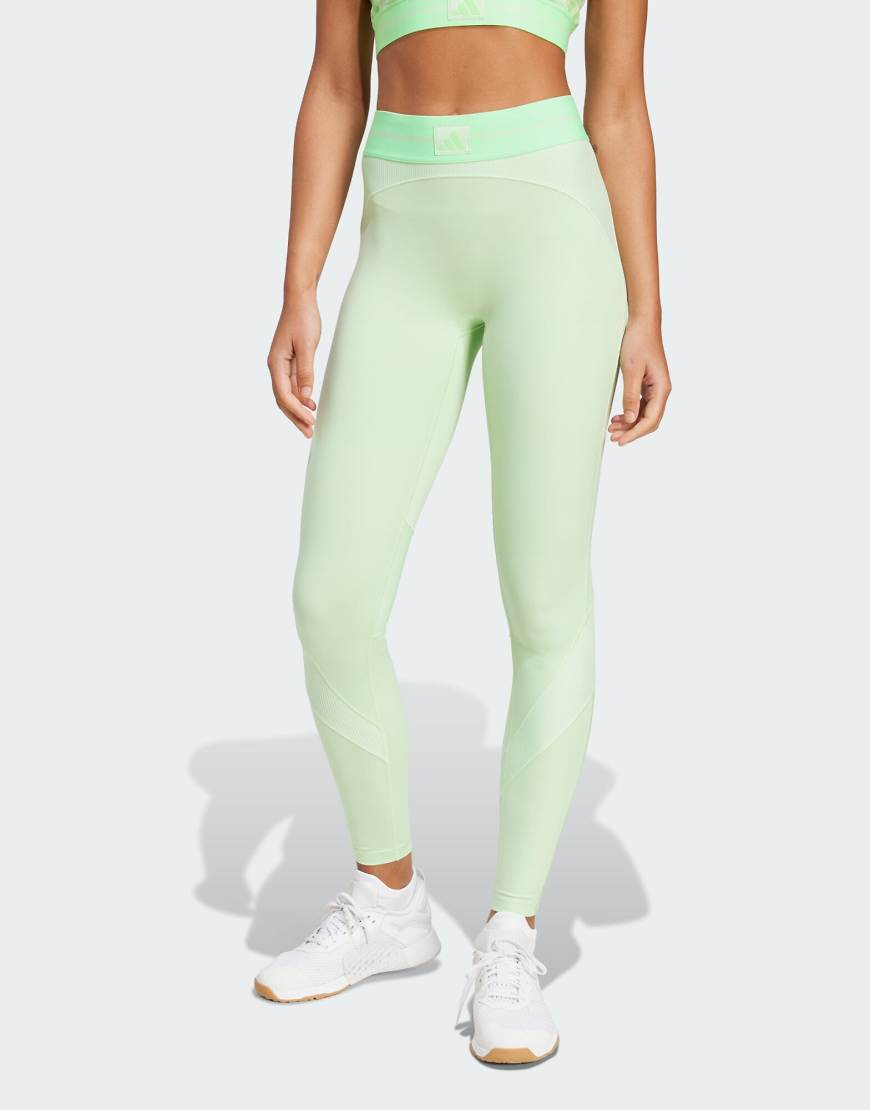 adidas Performance - Hyperglam - Gerippte Leggings in Semi Green Spark / Lime Burst-Grün von adidas performance