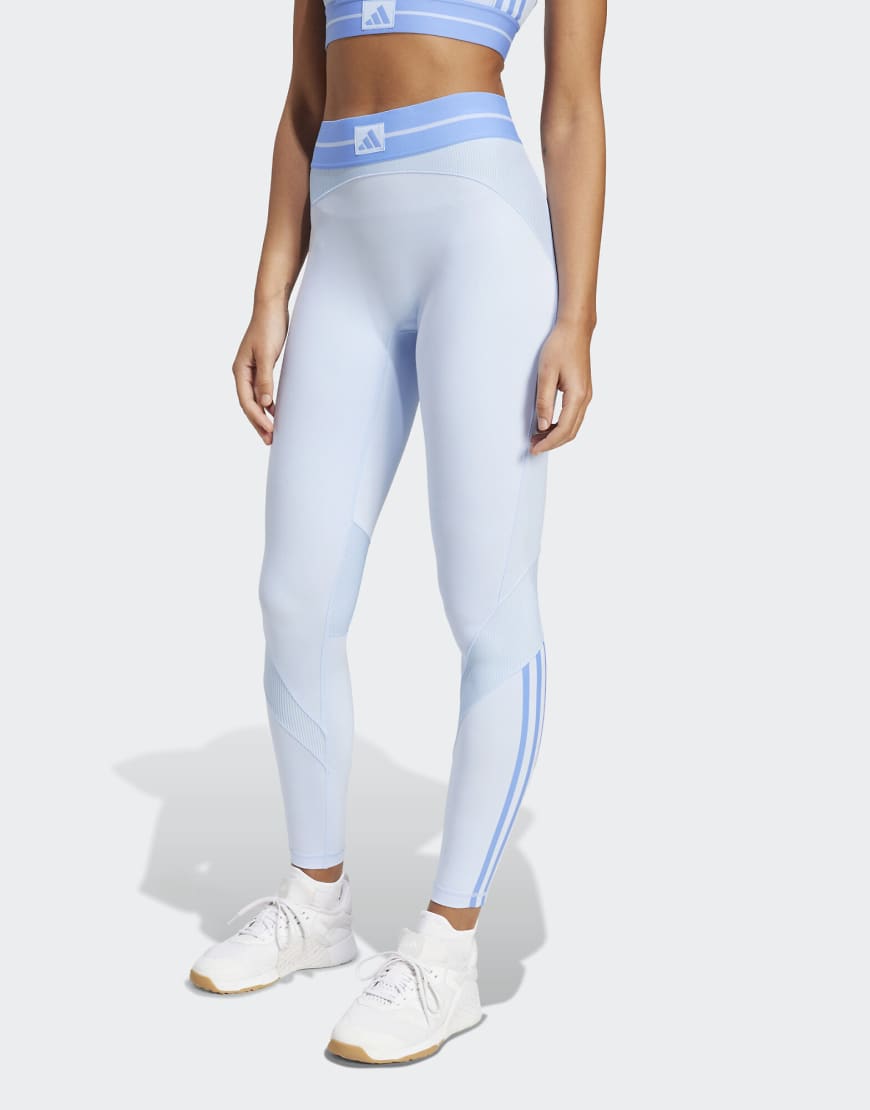 adidas Performance - Hyperglam - Gerippte Leggings in voller Länge in Glow Blue/Blue Fusion-Blau von adidas performance