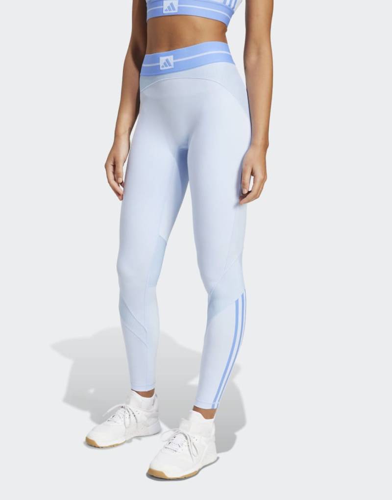 adidas Performance - Hyperglam - Gerippte Leggings in voller Länge in Glow Blue/Blue Fusion-Blau von adidas performance