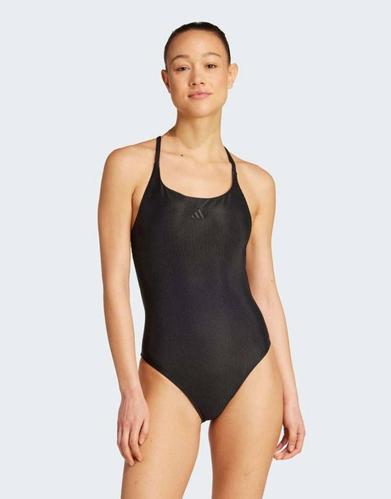 adidas Performance - Iconisea - Gerippter, wattierter Badeanzug in Schwarz mit schmalen Trägern von adidas performance