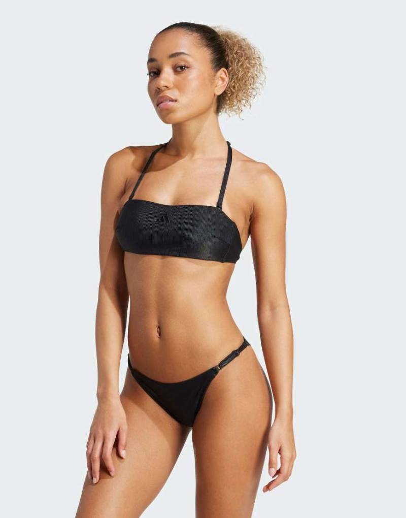 adidas Performance - Iconisea - Geripptes, trägerloses Bikinioberteil in Schwarz mit Wattierung von adidas performance