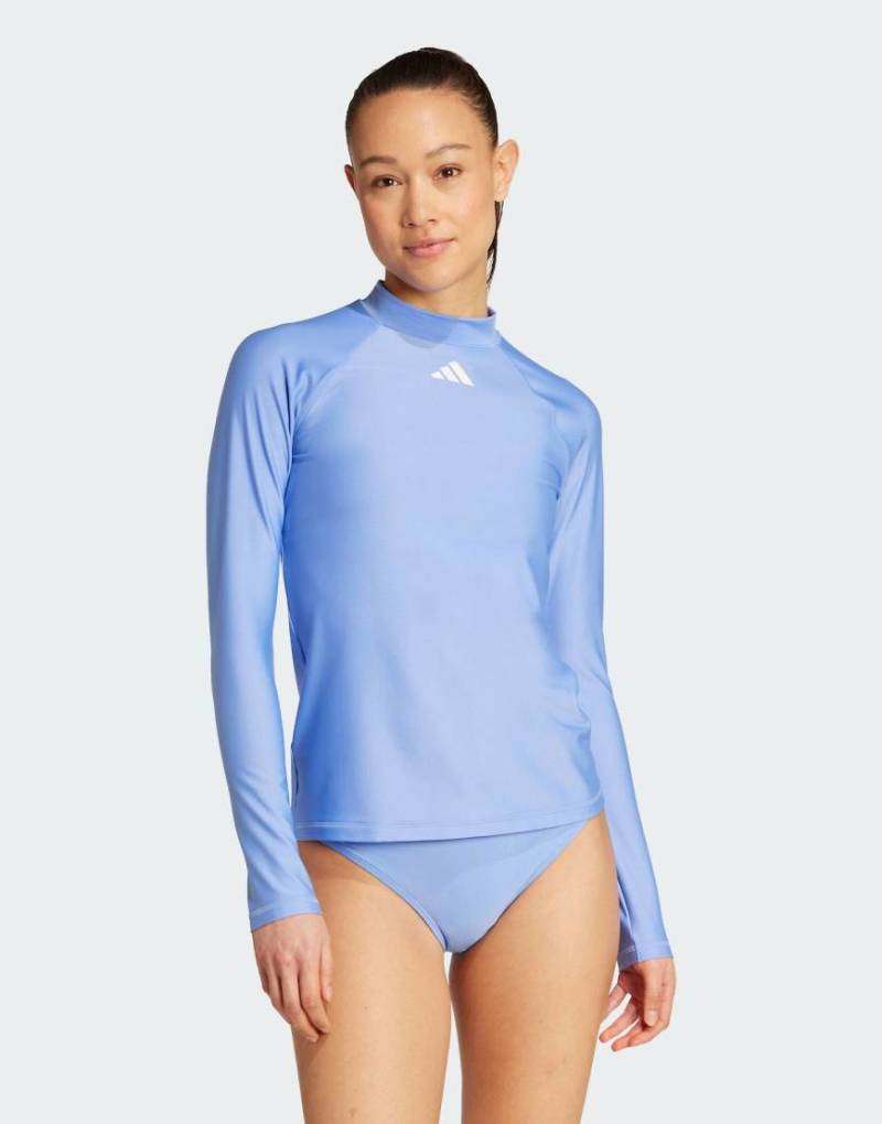 adidas Performance - Langärmliger Rashguard in Blue Fusion / Weiß-Blau von adidas performance