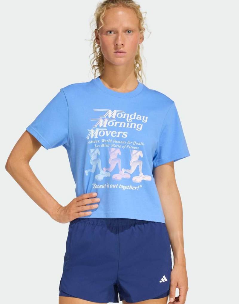 adidas Performance - Lesmills - T-Shirt in Fusion-Blau mit Movers- Aufdruck von adidas performance
