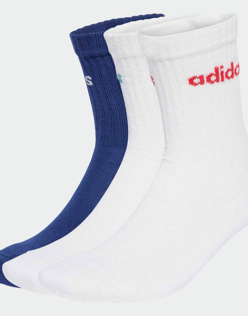 adidas Performance - Linear - 3 Paar gepolsterte Crew-Socken in Dunkelblau/Weiß von adidas performance