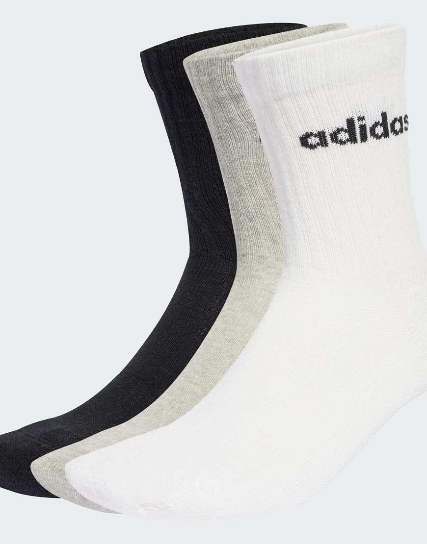 adidas Performance - Linear - 6 Paar gepolsterte Socken in Medium Grey Heather/Weiß-Grau von adidas performance