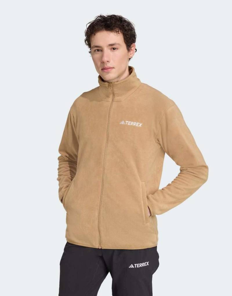 adidas Performance - Multi Essentials - Fleece-Jacke in Cardboard mit durchgehendem Reißverschluss-Brown von adidas performance