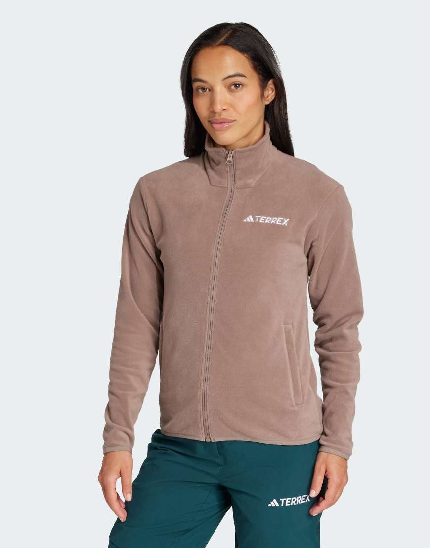adidas Performance - Multi Essentials - Fleece-Jacke in Trace Brown mit durchgehendem Reißverschluss von adidas performance