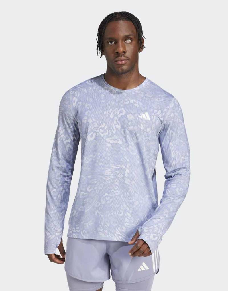 adidas Performance - Own The Run Climacool - Langärmliges T-Shirt in grau meliert und Violett mit den 3 Streifen von adidas performance