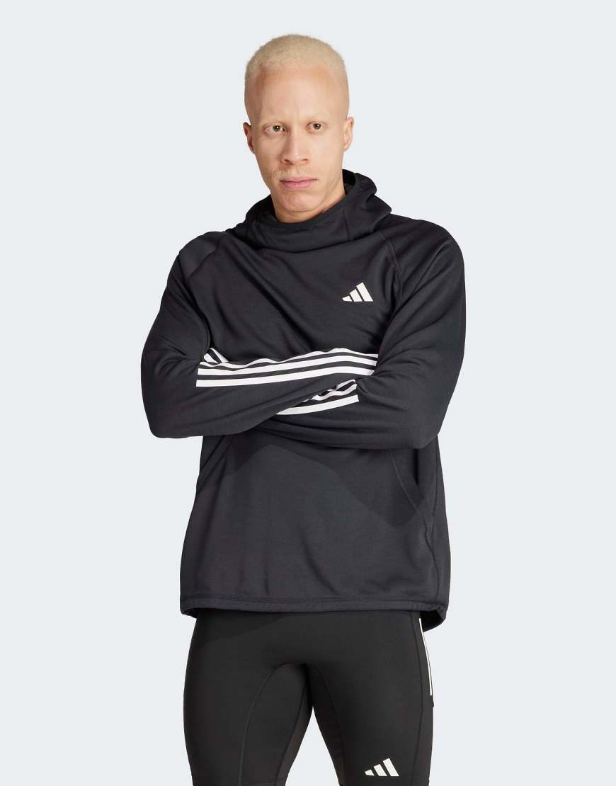 adidas Performance - Own The Run - Kapuzenpullover in Schwarz mit den 3 Streifen von adidas performance