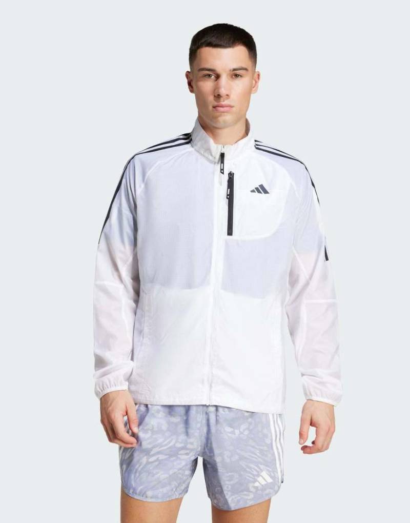 adidas Performance - Own The Run - Verstaubare Jacke in Weiß mit den 3 Streifen von adidas performance