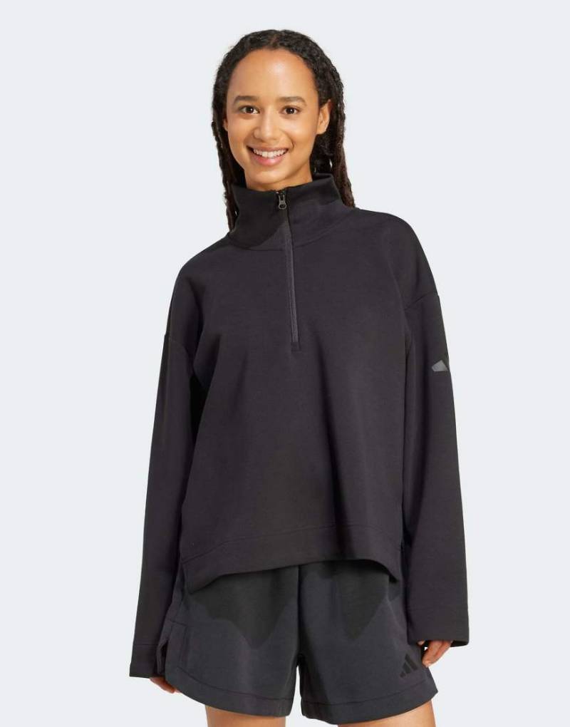 adidas Performance - Soft Lux - Sweatshirt in Schwarz mit kurzem Reißverschluss von adidas performance