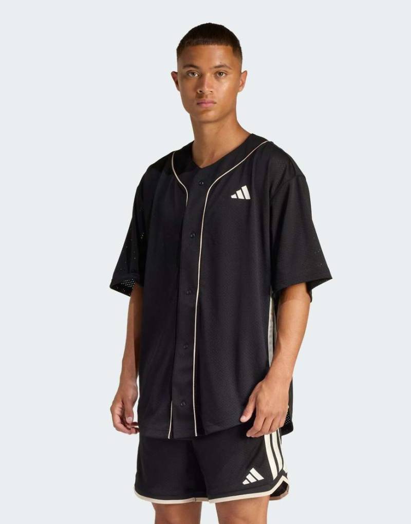 adidas Performance - Stadium - Baseballshirt aus Netzstoff in Schwarz/Crystal Linen/Wollweiß von adidas performance