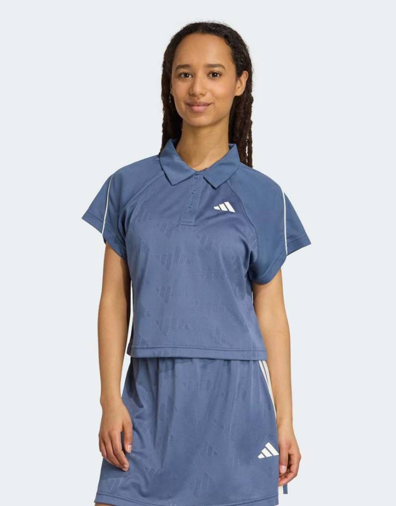 adidas Performance - Stadium - Tennis-Polohemd aus Jacquard in Preloved Ink / Off White-Blau von adidas performance