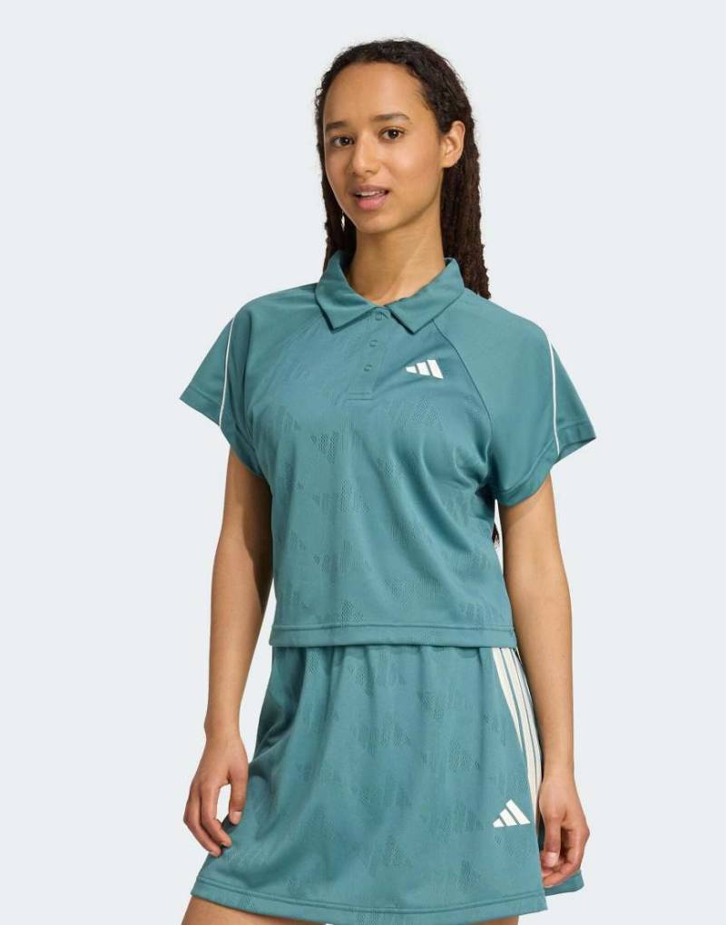 adidas Performance - Stadium - Tennis-Polohemd aus Jacquard in Preloved Teal / Off White-Blau von adidas performance