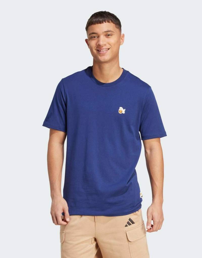 adidas Performance - T-Shirt in Dunkelblau mit Hundereifen-Grafikaufnäher von adidas performance