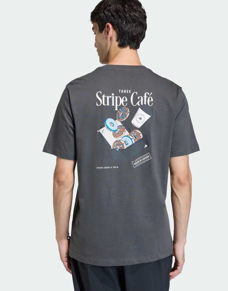 adidas Performance - T-Shirt in Grey Six mit Kaffee-, „Café"- und Donutbox-Print-Grau von adidas performance