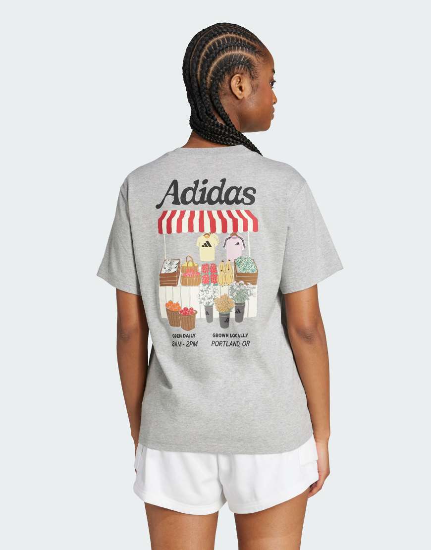 adidas Performance - T-Shirt in mittelgrau meliert mit Bauernmarkt-Grafik von adidas performance