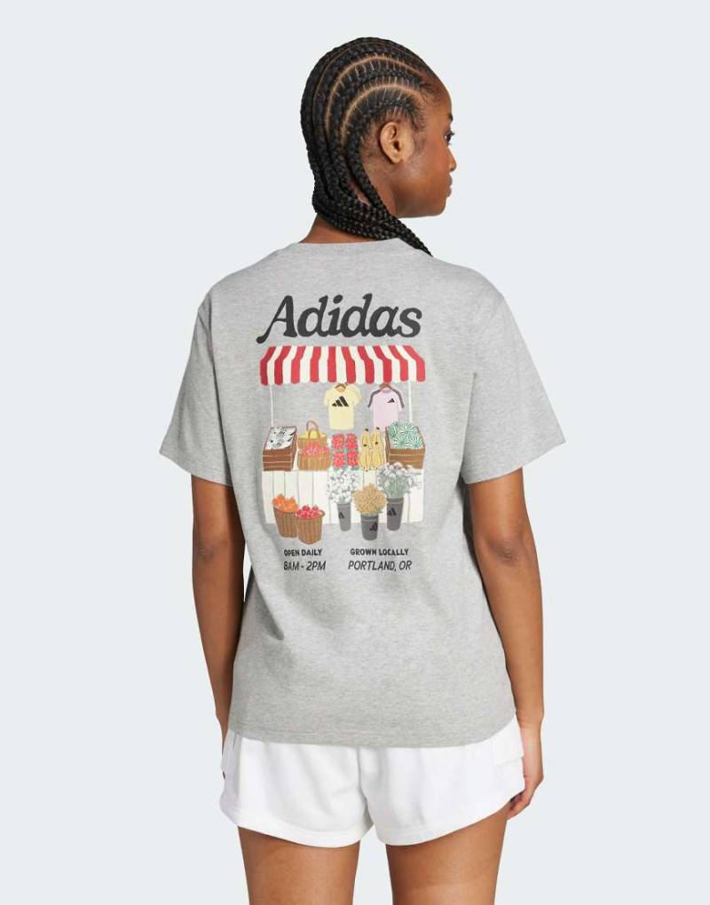 adidas Performance - T-Shirt in mittelgrau meliert mit Bauernmarkt-Grafik von adidas performance